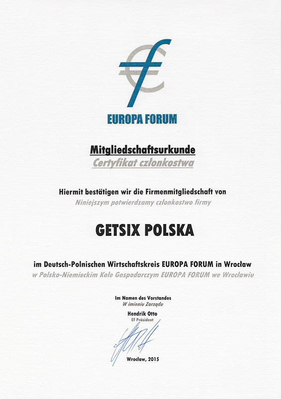Zertifikat des Europa Forum e.V. Mitgliedschaft