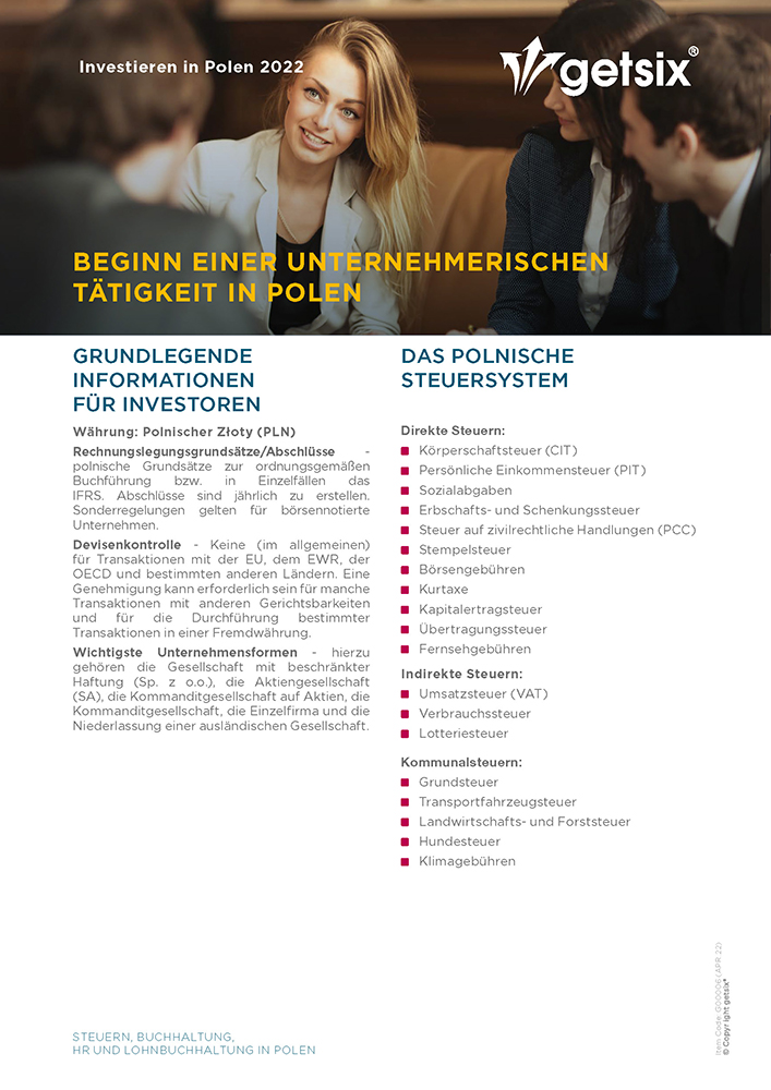 Grundlegende Informationen für Investoren und Polnische Steuersystem