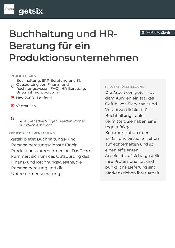 Buchhaltung und HR-Beratung für ein Produktionsunternehmen