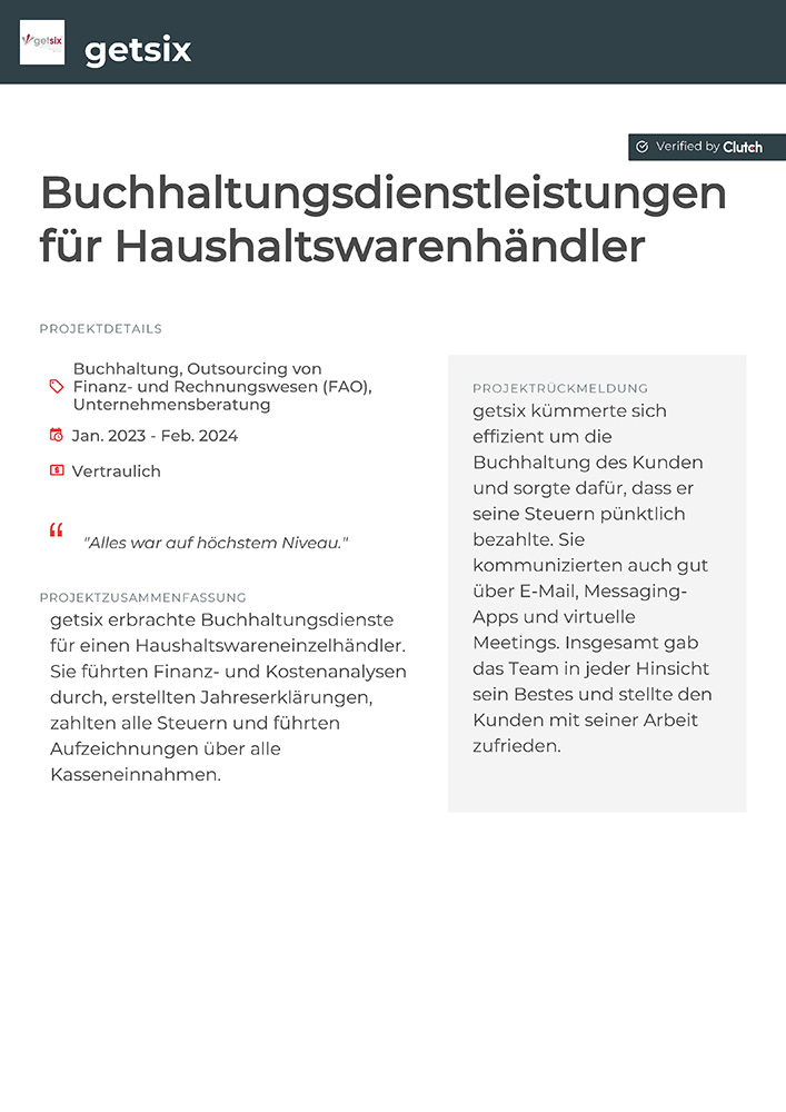 Buchhaltungsdienstleistungen für Haushaltswarenhändler