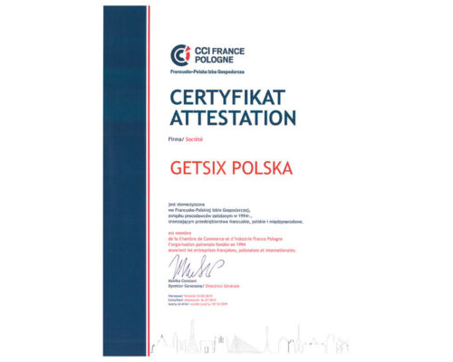 Certificate of French-Polish Chamber of Commerce Membership